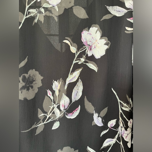 WHBM NWT Blouse Size L long sleeve black floral with tie at the neck. - Picture 10 of 13